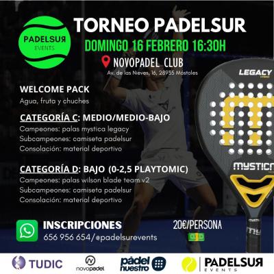 poster del torneo TORNEO PADELSUR CATEGORIAS C: MEDIO/MEDIO-BAJO Y D: BAJO