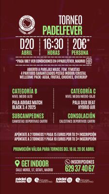 poster del torneo TORNEO PADEL FEVER - MASCULINO, FEMENINO Y MIXTO (B Y C)
