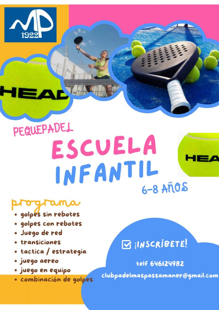 cartel clases de padel ESCUELA DE PADEL INFANTIL DE 6-8 AÑOS