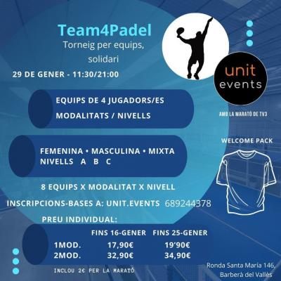 poster del torneo TEAM4PADEL SOLIDARI PER EQUIPS