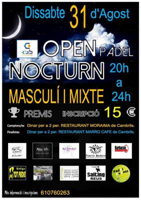 poster del torneo OPEN NOCTURN MASCULÍ I MIXTE