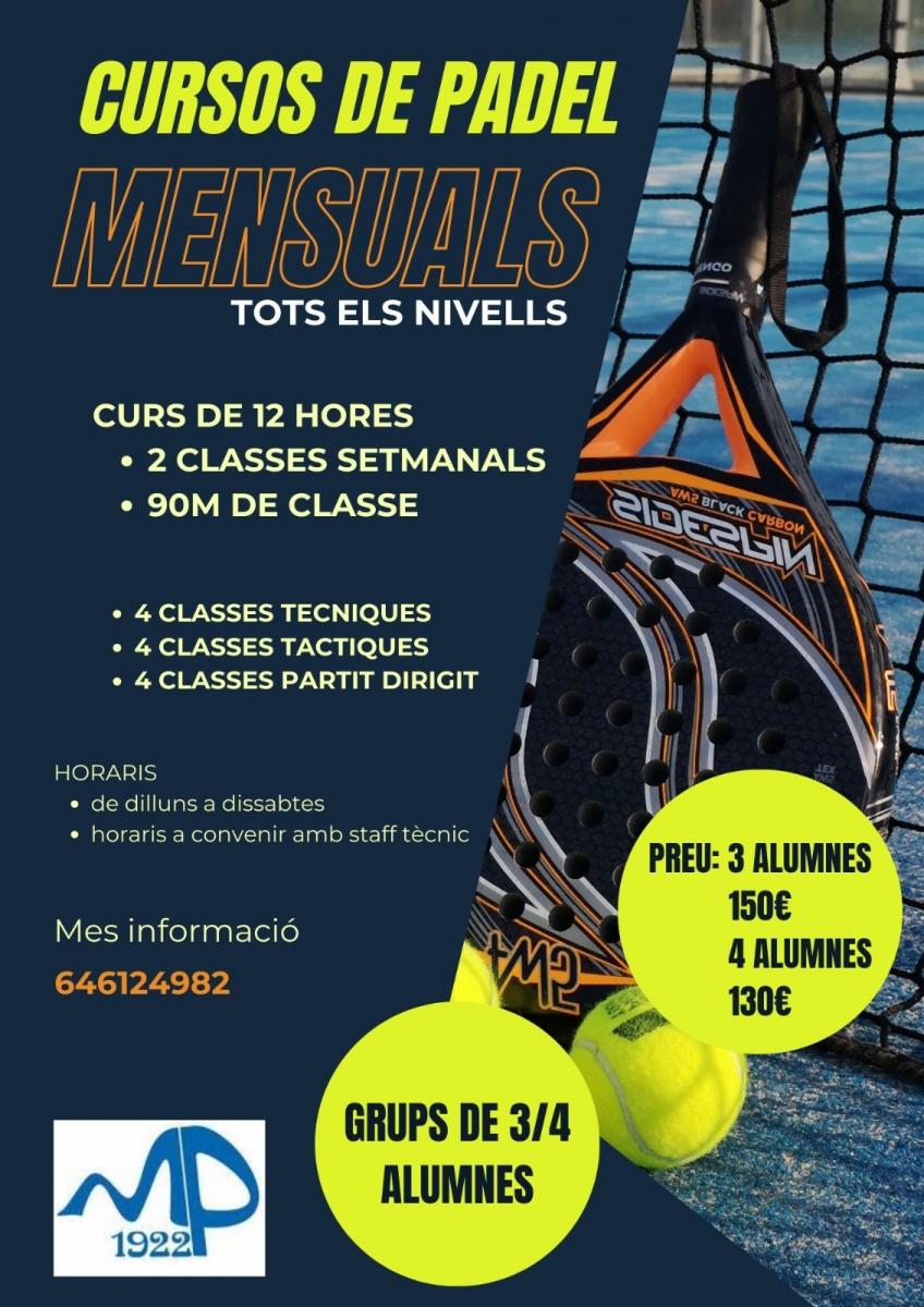 cartel clases de padel CURSOS DE PADEL MENSUALS (12 CLASSES)