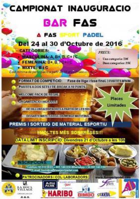 poster del torneo CAMPEONATO DE PÁDEL INAUGURACIÓN BAR FAS PADEL