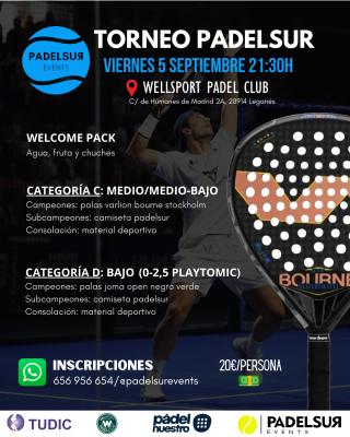poster torneo NOCTURNO PADELSUR CATEGORIAS C: MEDIO/MEDIO-BAJO Y D: BAJO