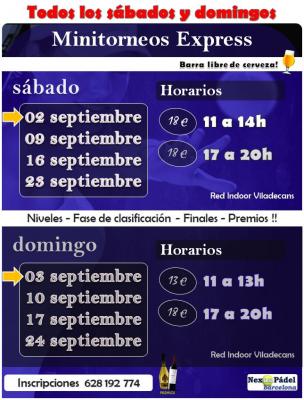 poster del torneo SABADOS MINITORNEOS EXPRESS + BARRA LIBRE 🍺🍷